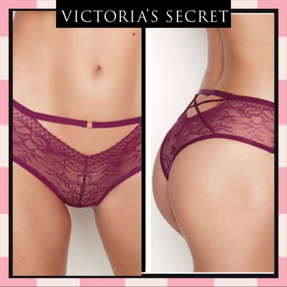 Victoria’s Secret Small Very Sexy Lace Cheeky Strap Panty with Gold Tone…